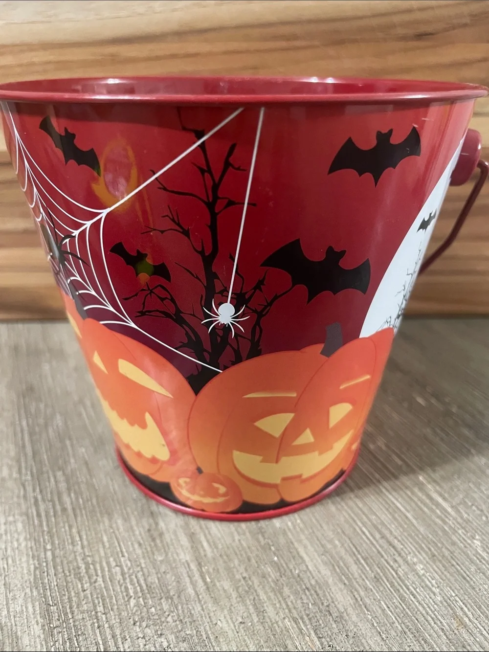 Halloween Pumpkin Treat Pail - Red Metal Party Favor Bucket